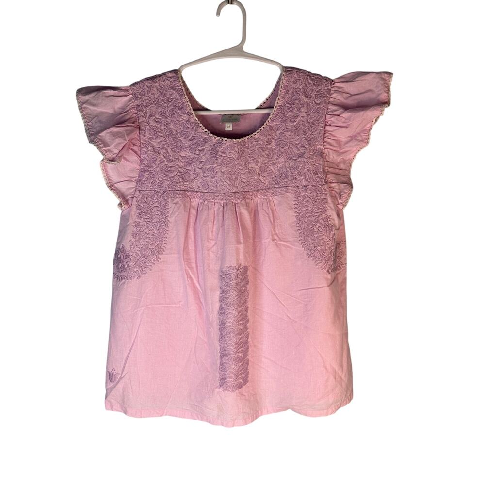 J. Marie Embroidered Lincoln top pink/lavender floral embroidery Size Medium